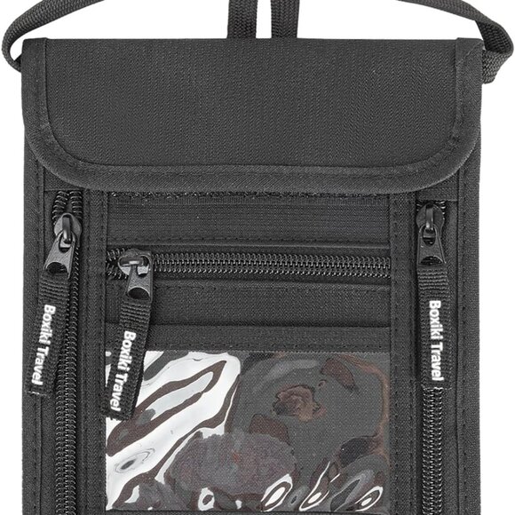 RFID Travel Neck Wallet - BlackSleek Secure Passport Holder and Money Pouch